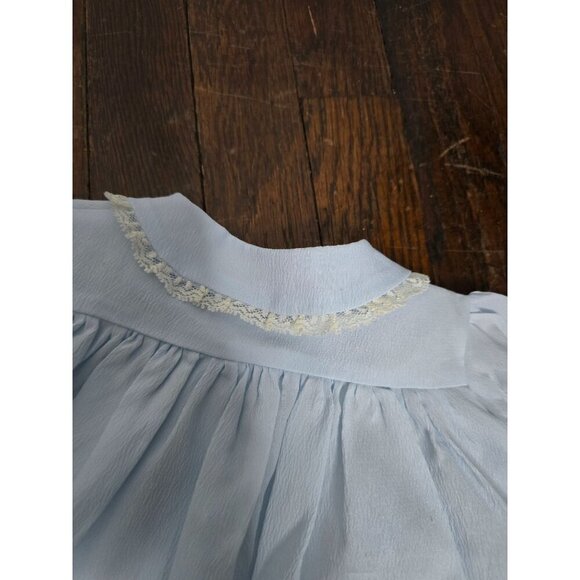Vintage Light Blue Dainty Lace Embroidered Duck Baby Dress - Picture 2 of 12